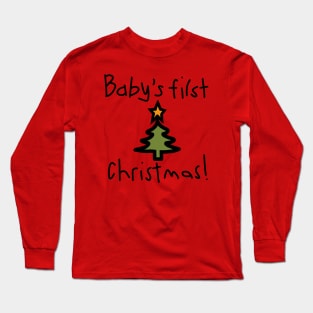 Babys First Christmas Graphic in Black Long Sleeve T-Shirt